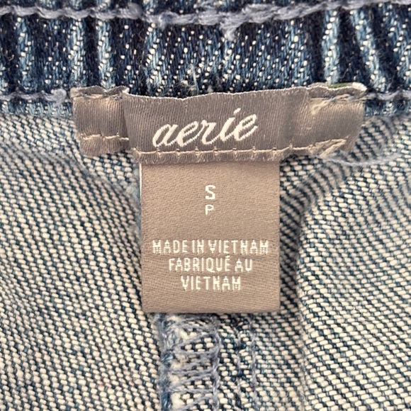Aerie Denim Jean Shorts Pull On Patchwork Small Summer Elastic Waist Drawstring - Picture 3 of 14